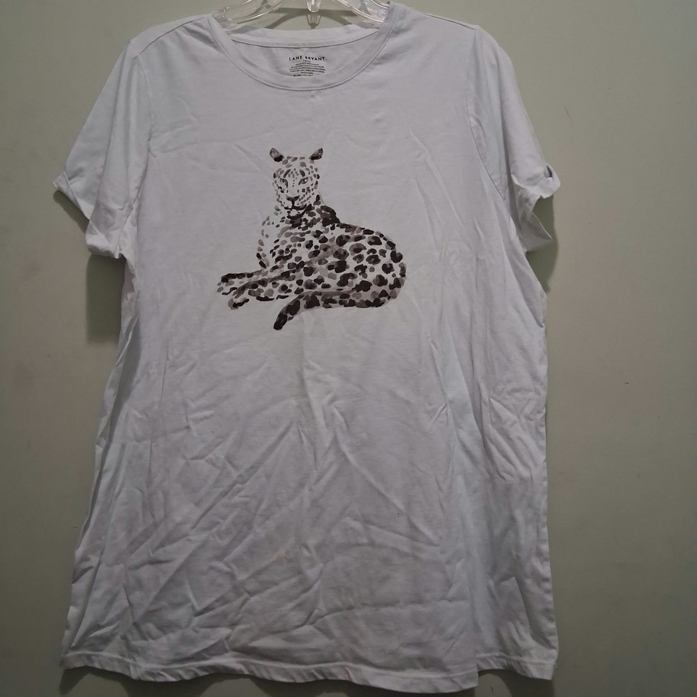 Lane Bryant White Leopard Graphic Tee Short Sleeve Plus Size 14/16 Cotton Blend